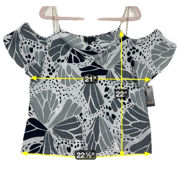 Bold Elements Cold Shoulder Blouse Women’s SZ XL Black Gray Gold Chain Boho Chic - Picture 2 of 10